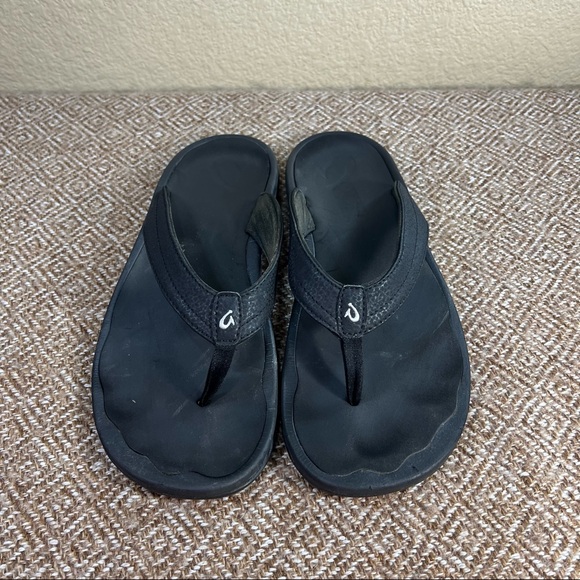 OLUKAI OHANA Travel Beach Comfort Walking Flip Flop Black Sandals Womens Sz 10 - Picture 1 of 5